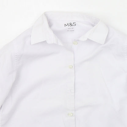 Close-up detail of Marks & Spencer girls’ white basic button-up, size 10-11, years