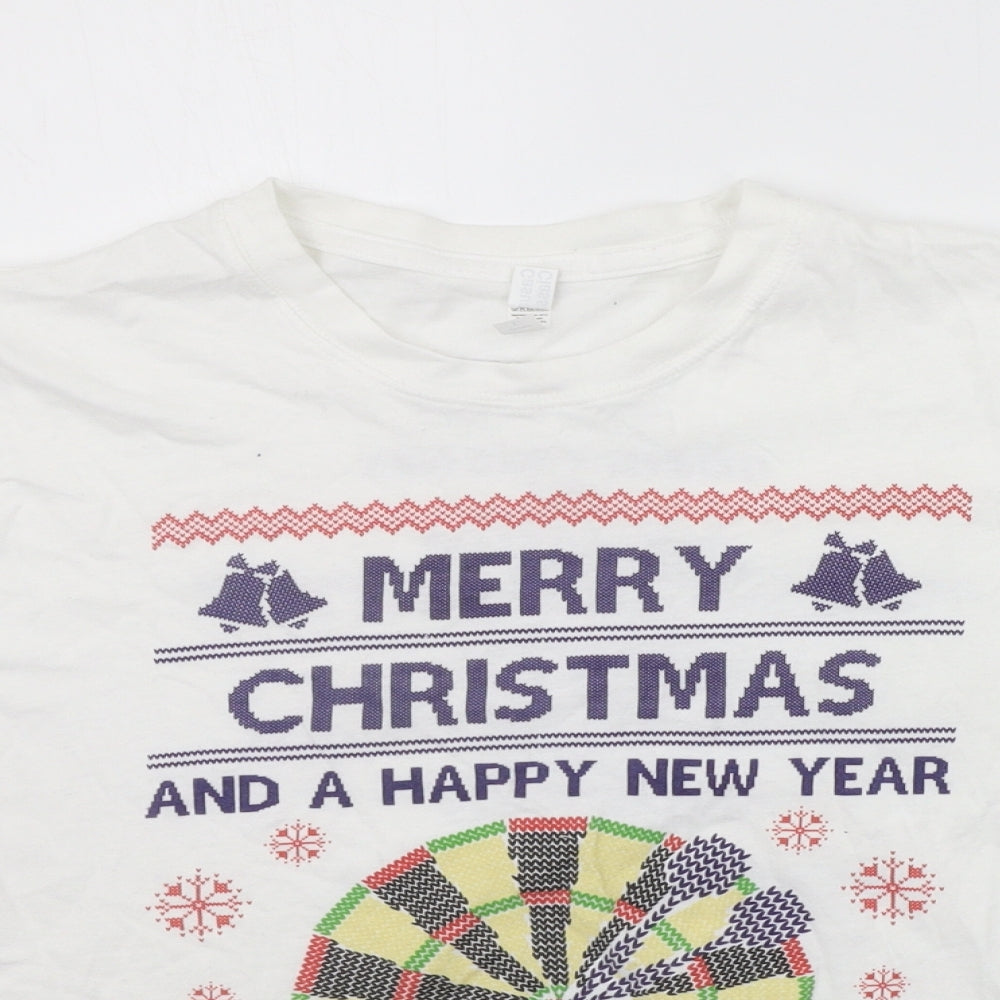Close-up detail of Casual classics women’s white basic t-shirt, size L, - christams