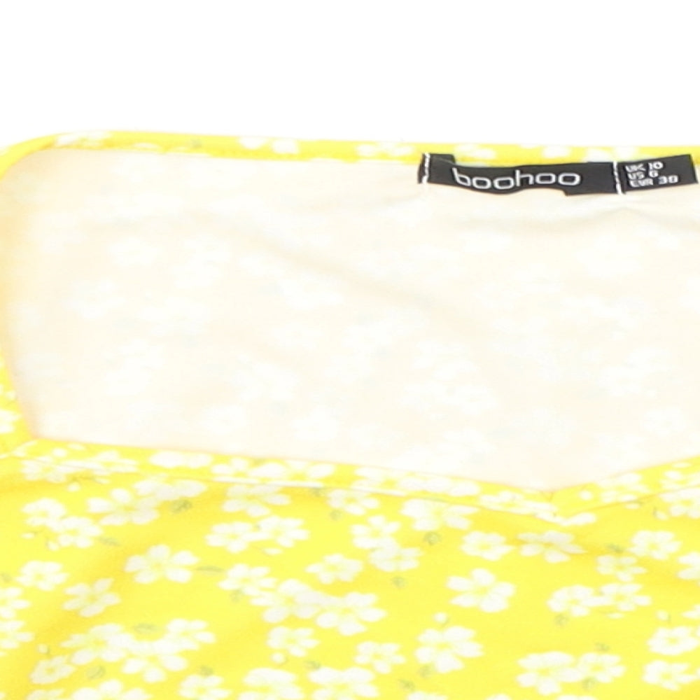 Boohoo Womens Yellow Floral  Basic T-Shirt Size 10