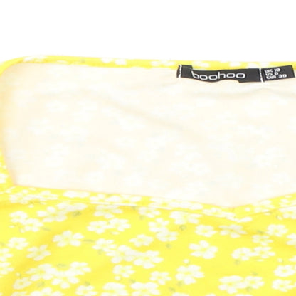 Boohoo Womens Yellow Floral  Basic T-Shirt Size 10