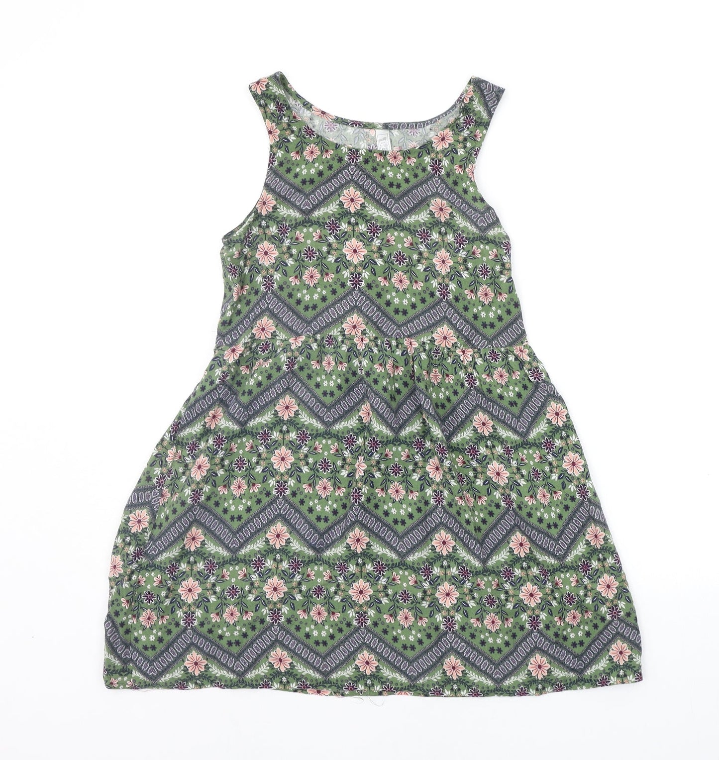 Beautees Womens Green Geometric  Basic Tank Size 8