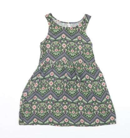 Beautees Womens Green Geometric  Basic Tank Size 8