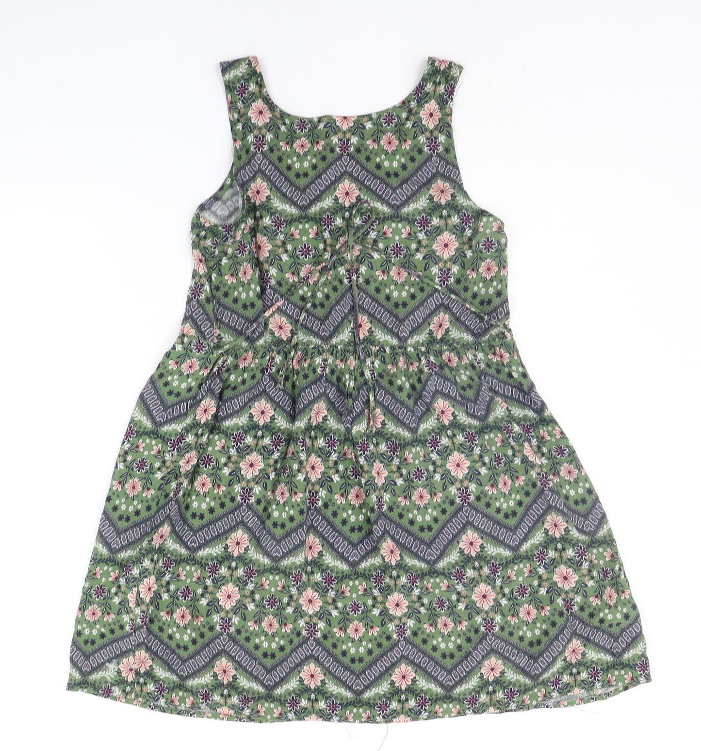 Beautees Womens Green Geometric  Basic Tank Size 8