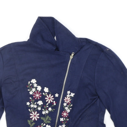 Beautees Womens Blue Floral  Jacket  Size 8