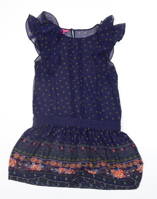 Monsoon Womens Blue Geometric  A-Line  Size 10