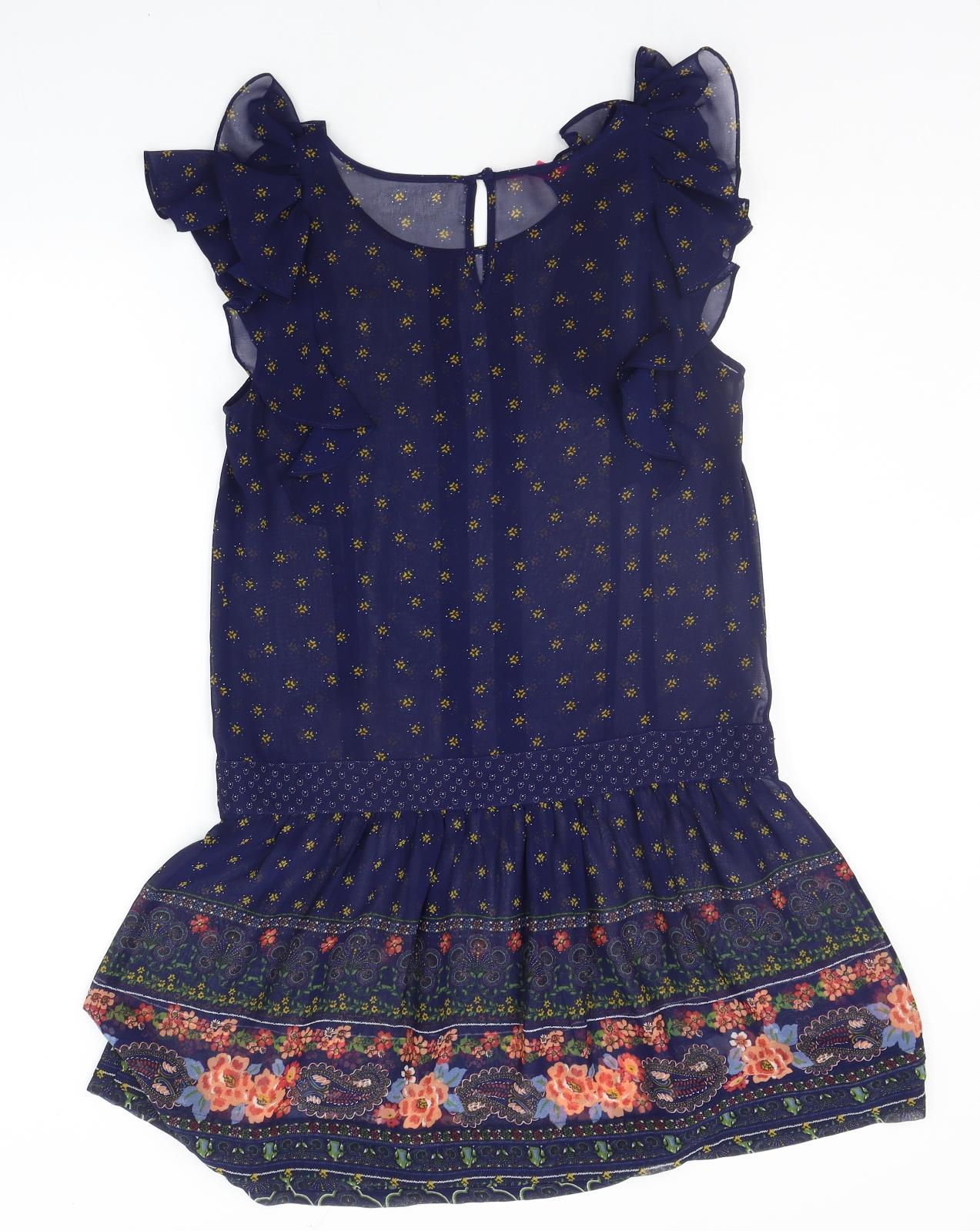 Monsoon Womens Blue Geometric  A-Line  Size 10