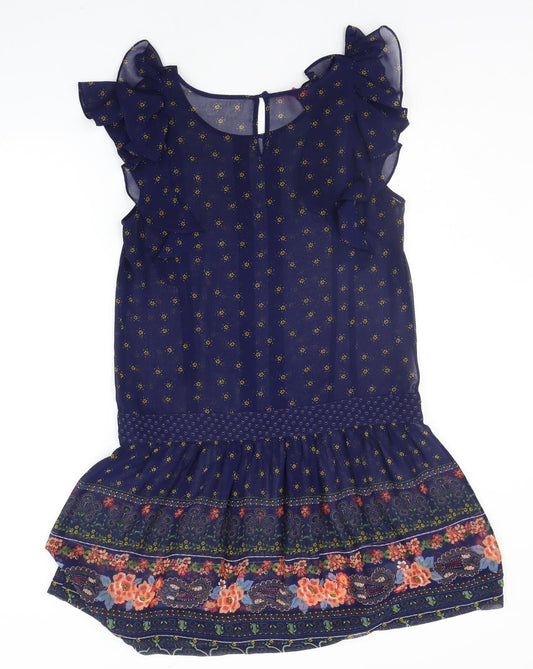 Monsoon Womens Blue Geometric  A-Line  Size 10