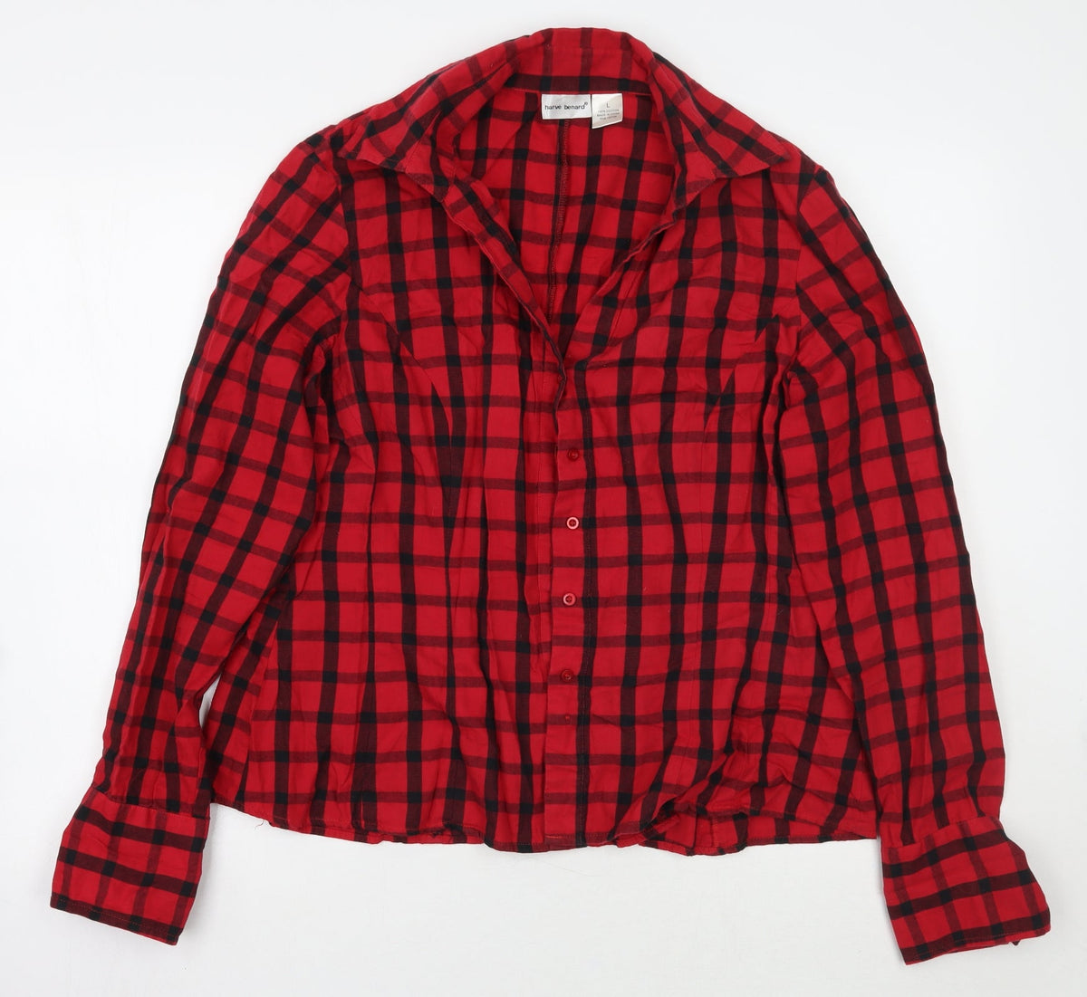 Additional front view of Harve Benard women’s red check basic button-up, size L