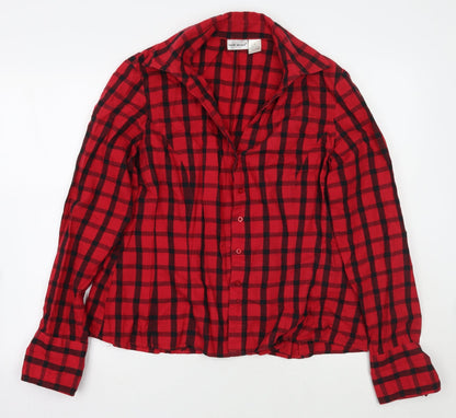 Additional front view of Harve Benard women’s red check basic button-up, size L