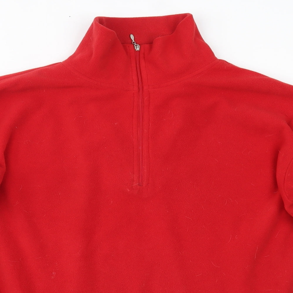 Close-up detail of Manbi men’s red jumper, size M