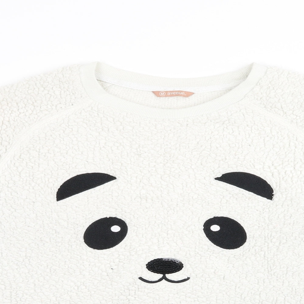 Avenue Womens Ivory Animal Print   Pyjama Top Size M  - Panda Face with sequin nose