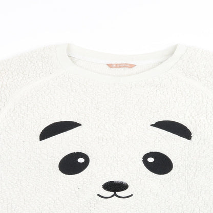 Avenue Womens Ivory Animal Print   Pyjama Top Size M  - Panda Face with sequin nose