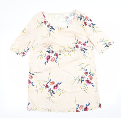Preworn Womens Ivory Floral  A-Line  Size L  - Satin feel red flowers