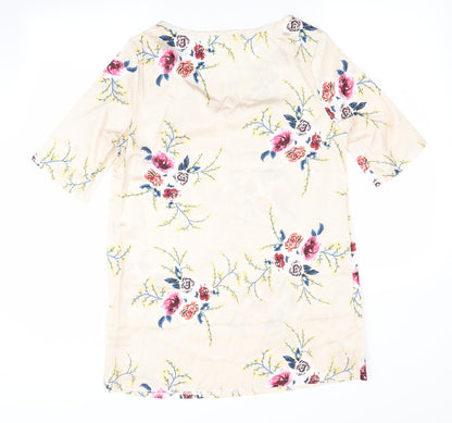 Preworn Womens Ivory Floral  A-Line  Size L  - Satin feel red flowers
