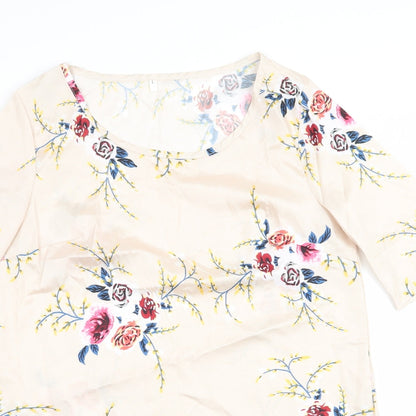 Preworn Womens Ivory Floral  A-Line  Size L  - Satin feel red flowers