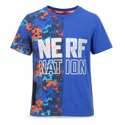 Front view of Nerf Nation boys’ blue basic t-shirt, size 4-5, years