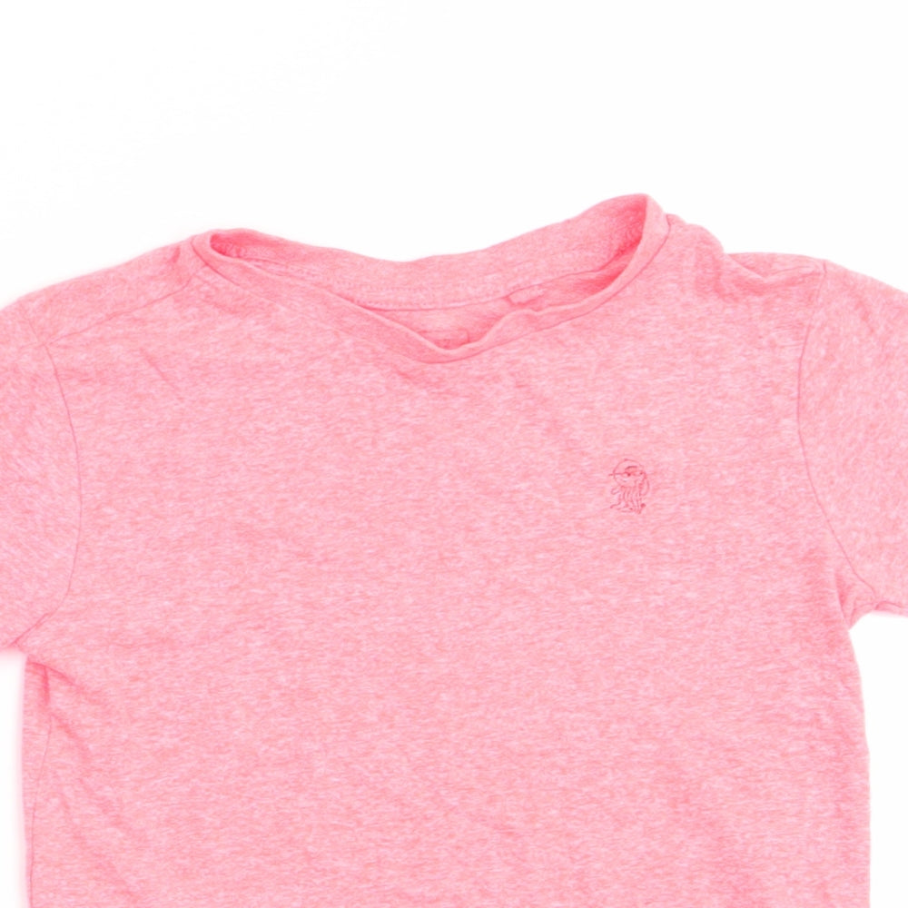 Close-up detail of Next boys’ orange basic t-shirt, size 4, years - florescent