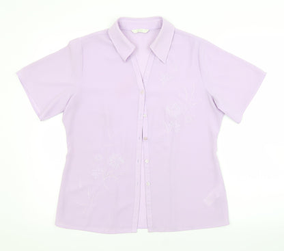 M&S Womens Purple Floral  Basic Button-Up Size 10
