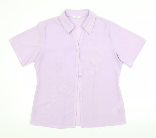 M&S Womens Purple Floral  Basic Button-Up Size 10
