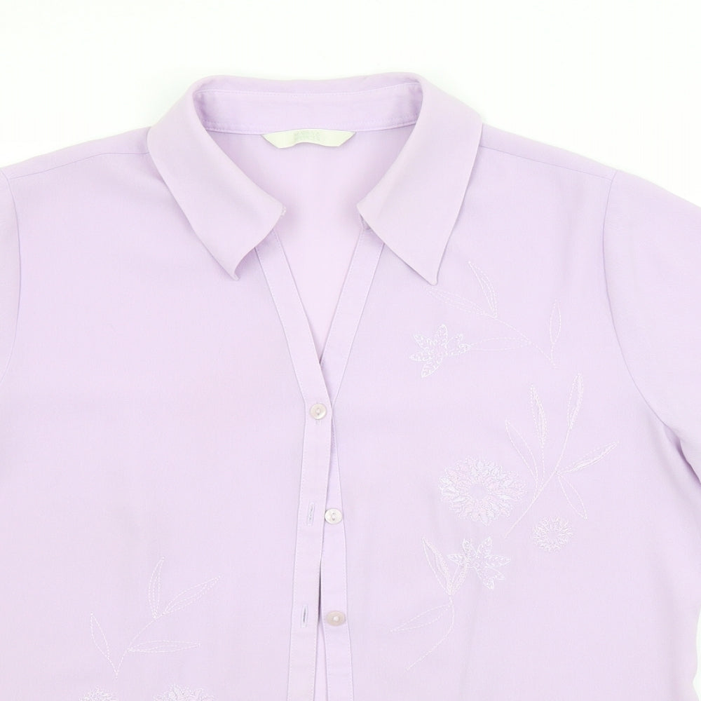 M&S Womens Purple Floral  Basic Button-Up Size 10