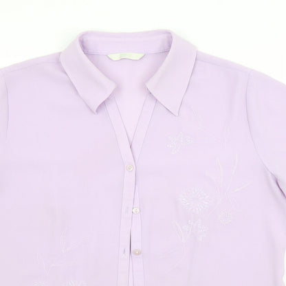 M&S Womens Purple Floral  Basic Button-Up Size 10