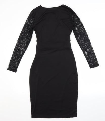 Preworn Womens Black Floral  Pencil Dress  Size S