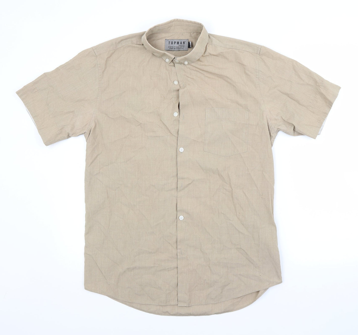Mens UK Size M Topman Brown  Button-Up Short Sleeve Casual Shirt