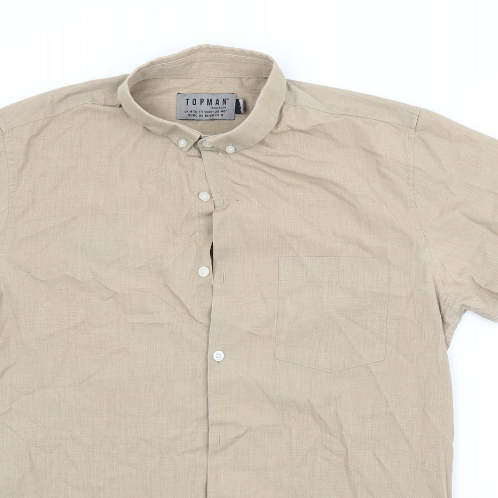 Mens UK Size M Topman Brown  Button-Up Short Sleeve Casual Shirt