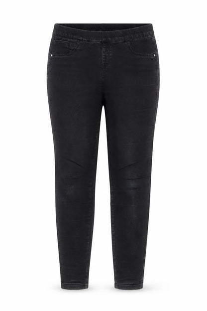 Front view of Denim & Co. women’s black jegging jeans, size UK 12, 26-inch leg
