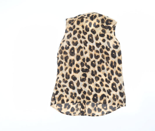 Lipsy Womens Brown Animal Print  Basic Button-Up Size 10