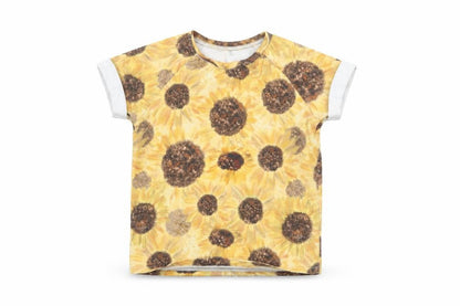 Front view of Aitchmakes girls’ yellow floral basic t-shirt, size 2-3, years