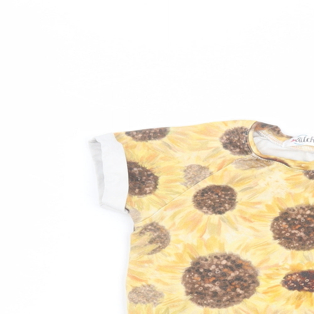 Aitchmakes Girls Yellow Floral  Basic T-Shirt Size 2-3 Years