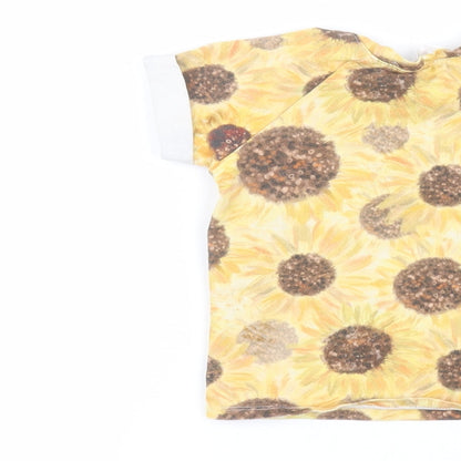 Aitchmakes Girls Yellow Floral  Basic T-Shirt Size 2-3 Years