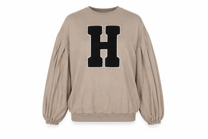 Front view of ASOS women’s brown pullover sweatshirt, size UK 8, - h