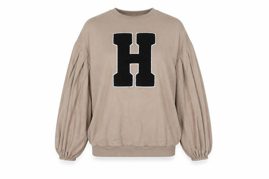 Front view of ASOS women’s brown pullover sweatshirt, size UK 8, - h