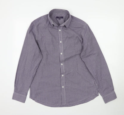 George Mens Purple Plaid   Button-Up Size 16