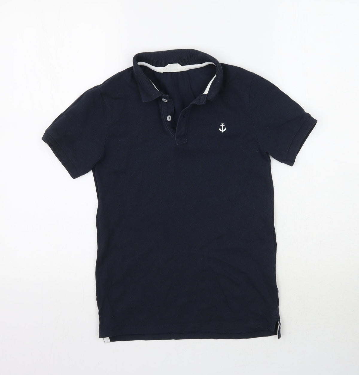 Front view of H&M boys’ blue pullover polo, size 9-10, years