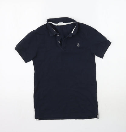Front view of H&M boys’ blue pullover polo, size 9-10, years