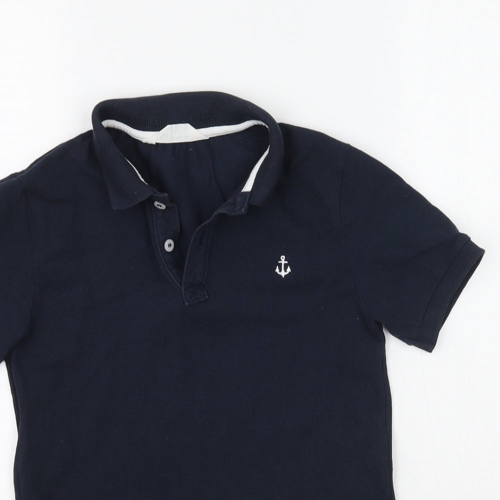 Close-up detail of H&M boys’ blue pullover polo, size 9-10, years