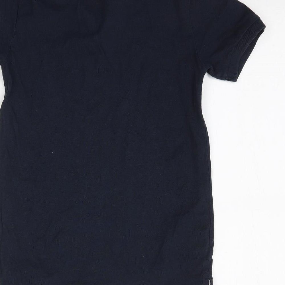 Brand and care label for H&M boys’ blue pullover polo, size 9-10, years