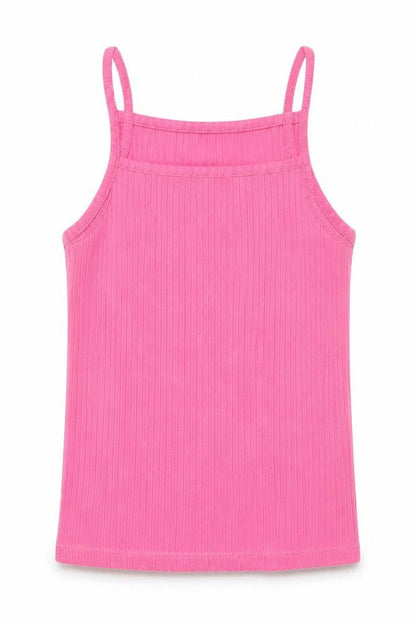 Front view of F&F girls’ pink basic tank, size 8-9, years