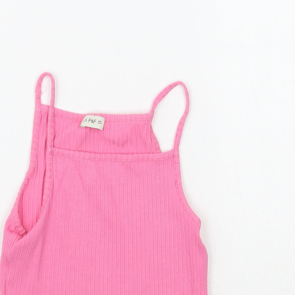 Close-up detail of F&F girls’ pink basic tank, size 8-9, years