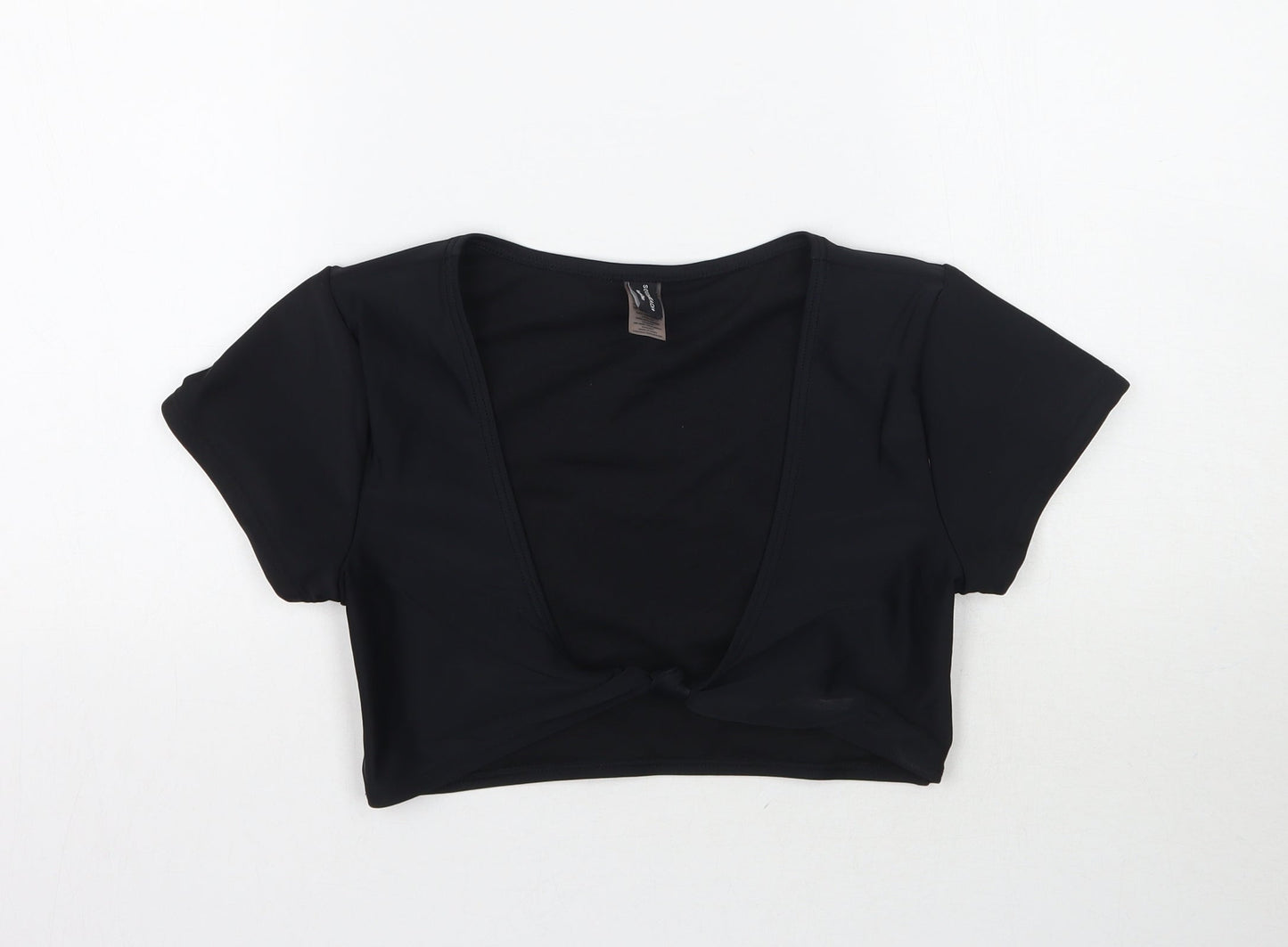 Womens UK Size 8 South Beach Black Cropped T-Shirt