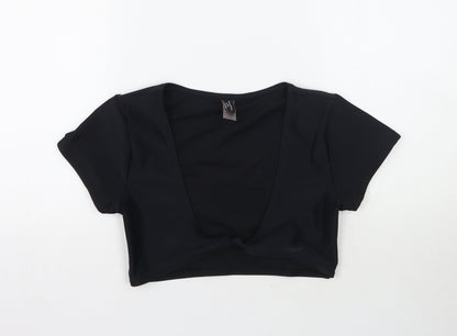 Womens UK Size 8 South Beach Black Cropped T-Shirt