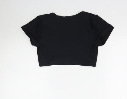 Womens UK Size 8 South Beach Black Cropped T-Shirt