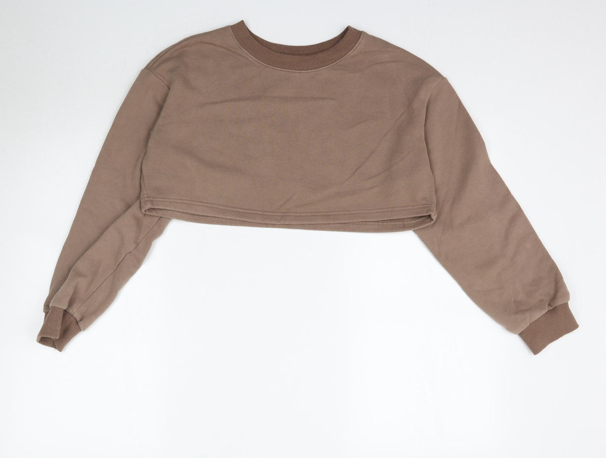 Back view of SHEIN women’s brown pullover sweatshirt, size M
