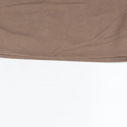 Brand and care label for SHEIN women’s brown pullover sweatshirt, size M