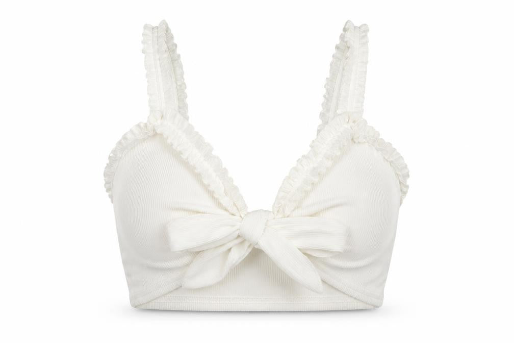 Front view of PRETTYLITTLETHING women’s white cropped blouse, size UK 10
