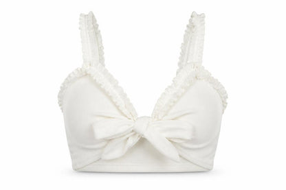 Front view of PRETTYLITTLETHING women’s white cropped blouse, size UK 10
