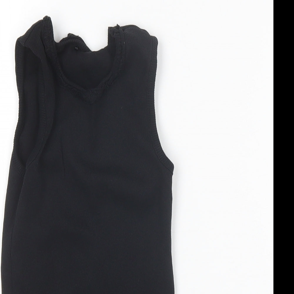 Close-up detail of George girls’ black basic tank, size 6-7, years